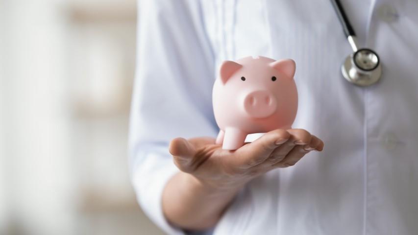 Piggy bank head on the hand