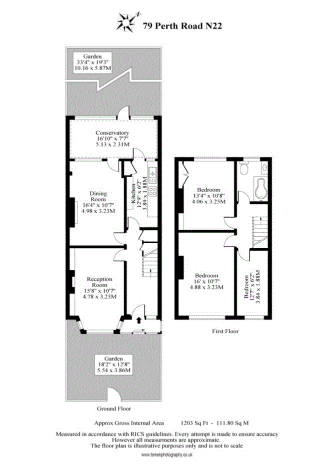 3 bedroom midterraced house for sale in Perth Road, London, N22