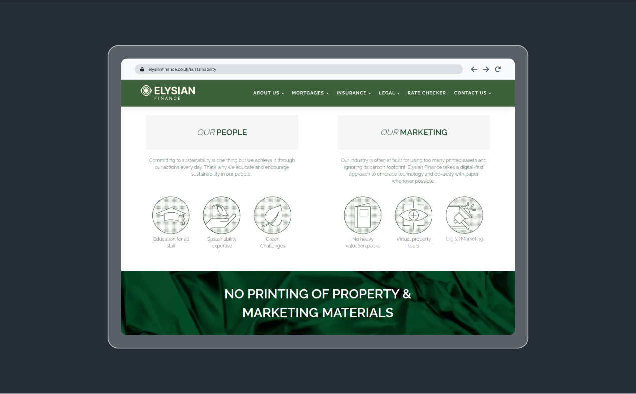Elysian Finance Mortgage Specialist Website - Tablet View