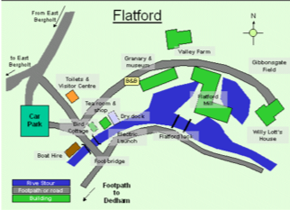 Flatford Mill map. Rural villages. 