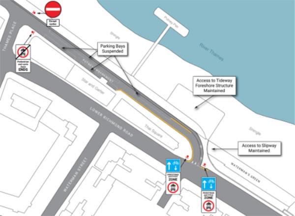 Map showing the planned changes at Putney Embankment